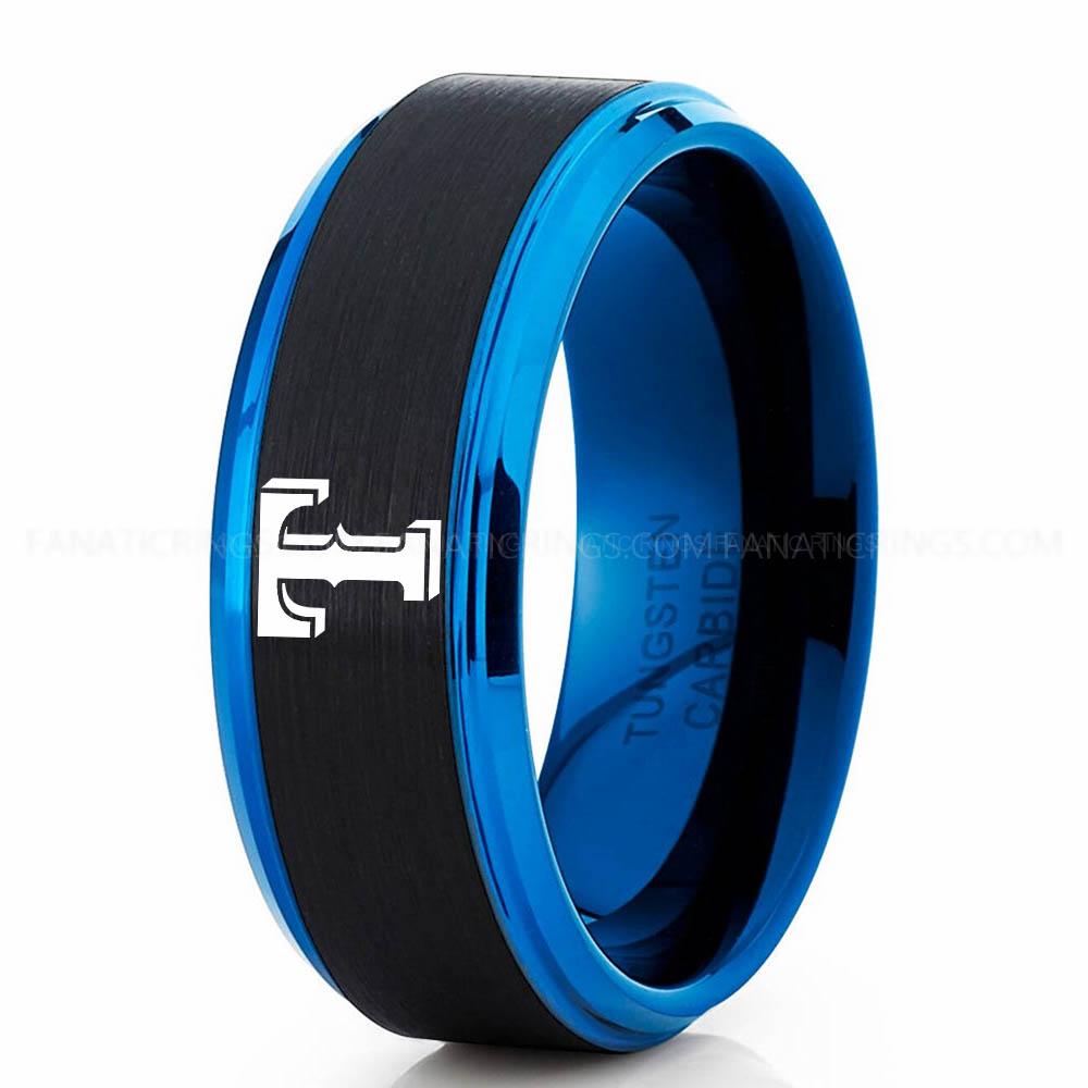 Black Blue 3 Rangers Rangers Ring, Rangers Wedding Ring, Baseball Wedding Ring, Baseball Ring, Black Wedding Ring, Baseball Wedding Band, Baseball Jewelry - Image 1