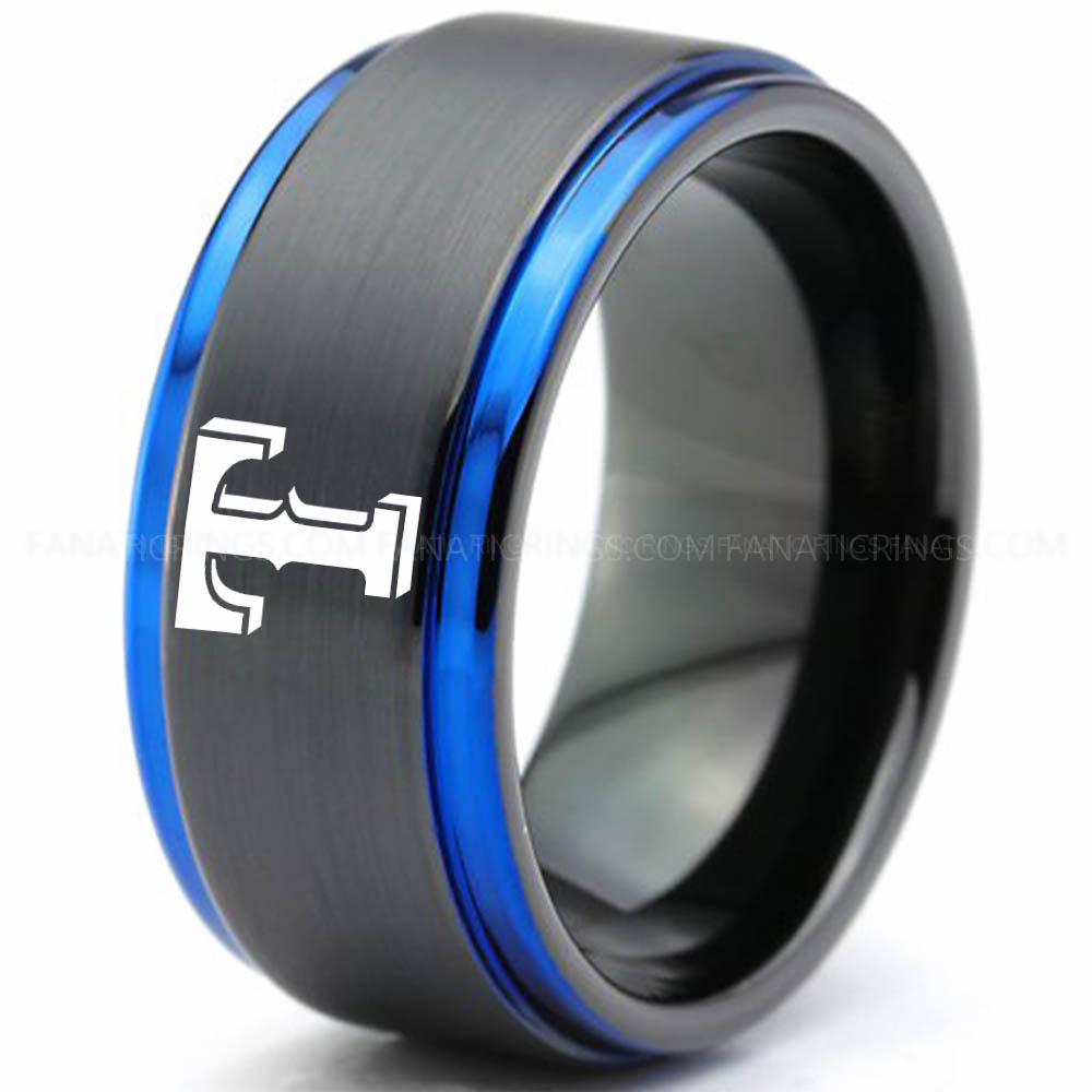 Black Blue 4 Rangers Rangers Ring, Rangers Wedding Ring, Baseball Wedding Ring, Baseball Ring, Black Wedding Ring, Baseball Wedding Band, Baseball Jewelry - Image 1