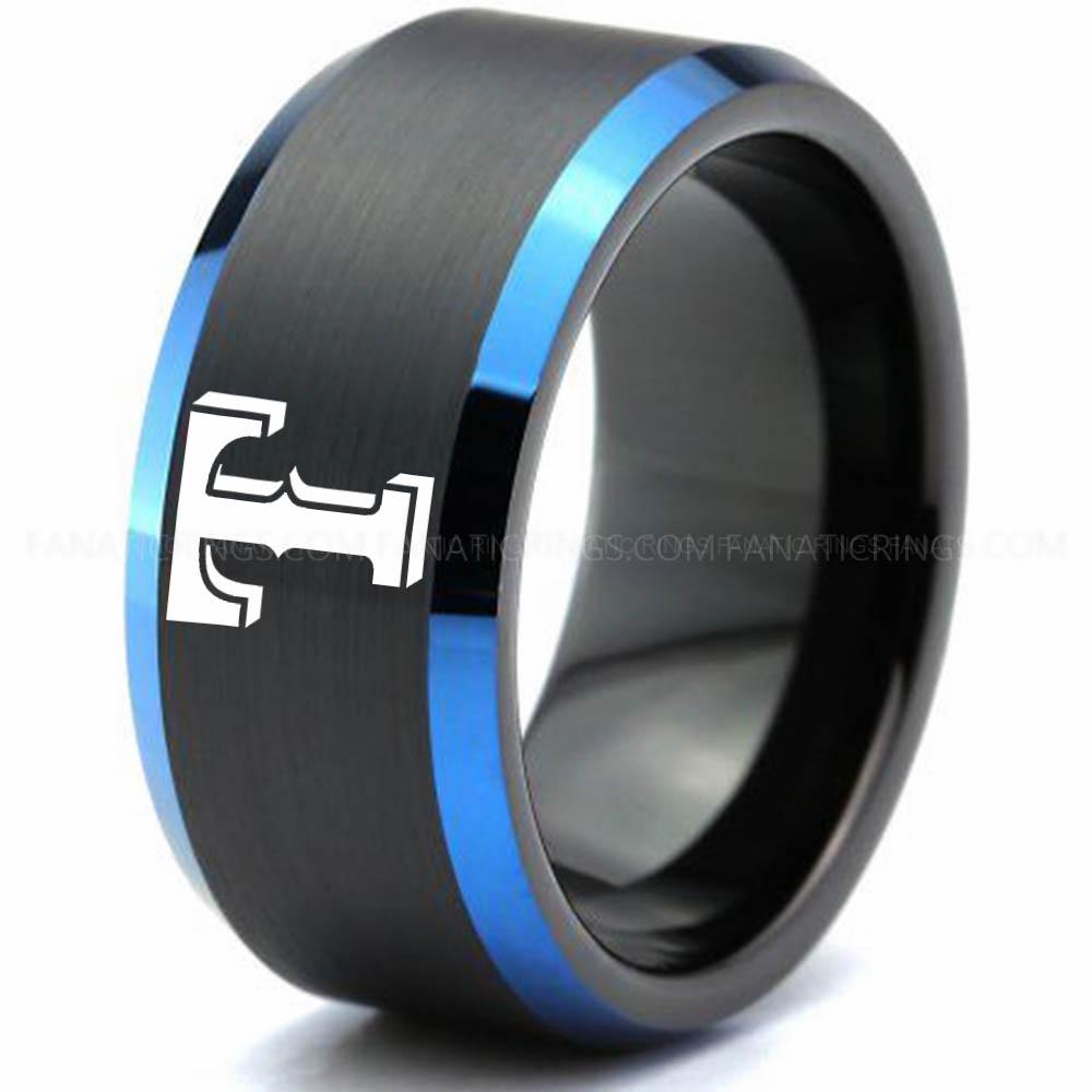 Black Blue 5 Rangers Rangers Ring, Rangers Wedding Ring, Baseball Wedding Ring, Baseball Ring, Black Wedding Ring, Baseball Wedding Band, Baseball Jewelry - Image 1