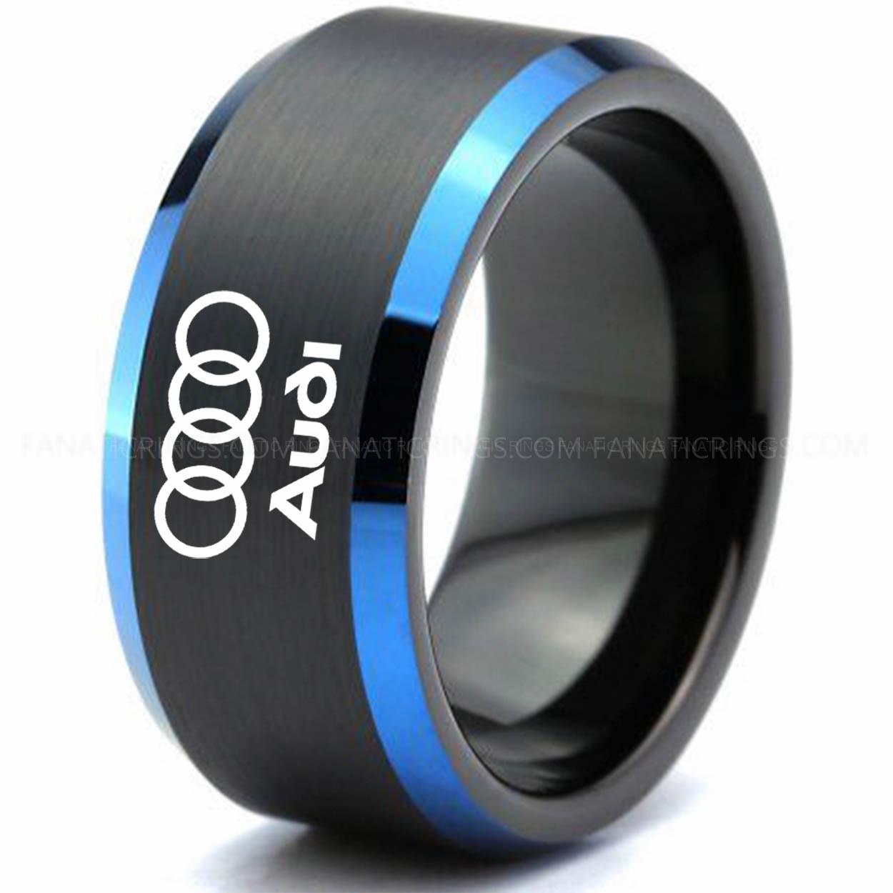 Black Blue AUDI Audi Ring, Black Audi Ring, Black Tungsten Ring, Black Wedding Ring, Tungsten Wedding Band, Black Tungsten Wedding Ring - Image 1