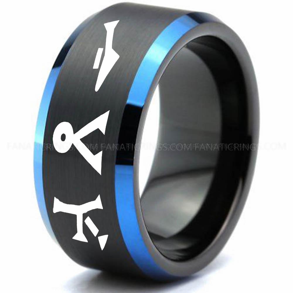 Black Blue Character 1 Stargate Ring, Stargate Earth Ring, Earth Ring, Stargate Jewelry, Stargate Wedding Band - Image 1