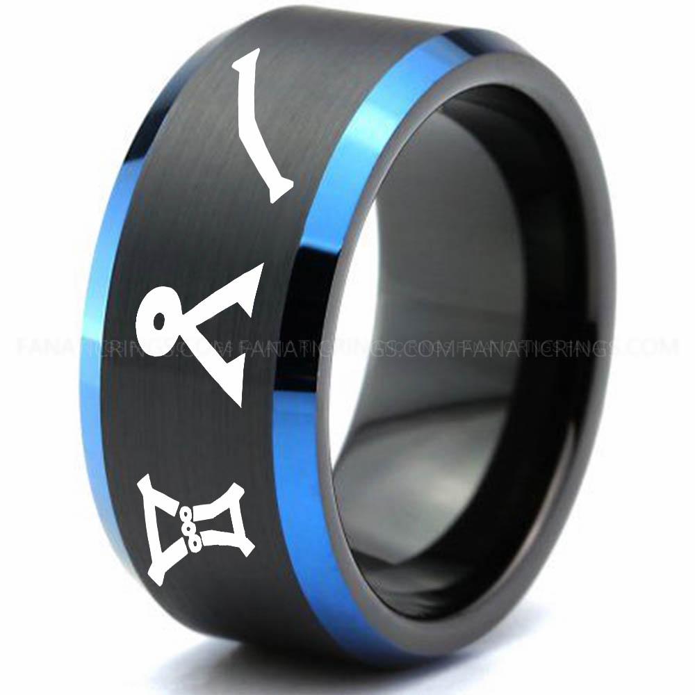 Black Blue Character 2 Stargate Ring, Stargate Earth Ring, Earth Ring, Stargate Jewelry, Stargate Wedding Band - Image 1