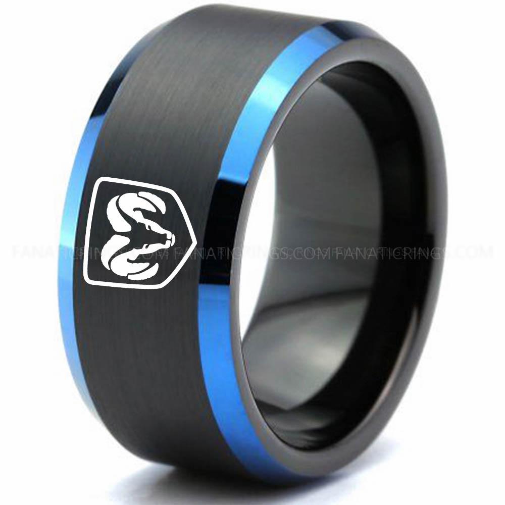 Black Blue RAM (1) Dodge Ram Ring, Black Dodge Ram Ring, Black Tungsten Ring, Truck Ring, Black Wedding Ring, Tungsten Wedding Band, Black Tungsten Wedding Ring - Image 1