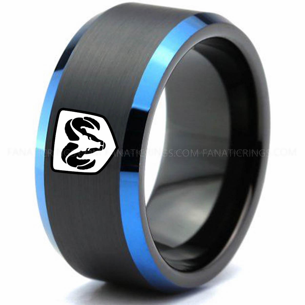 Black Blue RAM Dodge Ram Ring, Black Dodge Ram Ring, Black Tungsten Ring, Truck Ring, Black Wedding Ring, Tungsten Wedding Band, Black Tungsten Wedding Ring - Image 1