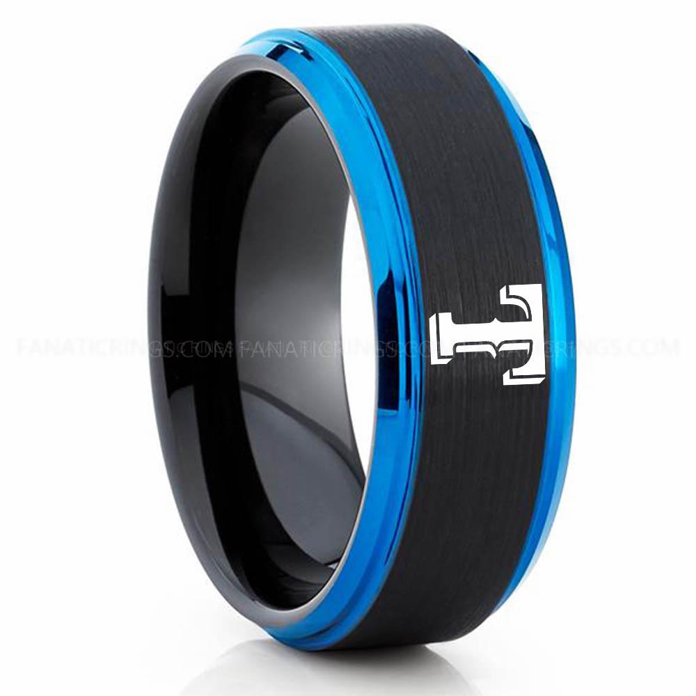 Black Blue Rangers Rangers Ring, Rangers Wedding Ring, Baseball Wedding Ring, Baseball Ring, Black Wedding Ring, Baseball Wedding Band, Baseball Jewelry - Image 1
