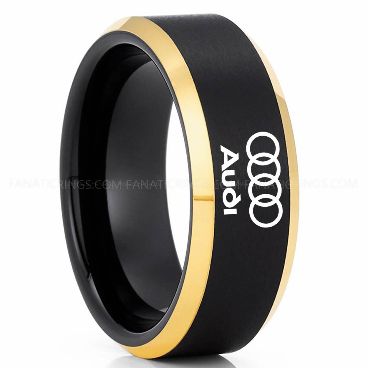 Black Gold AUDI Audi Ring, Black Audi Ring, Black Tungsten Ring, Black Wedding Ring, Tungsten Wedding Band, Black Tungsten Wedding Ring - Image 1