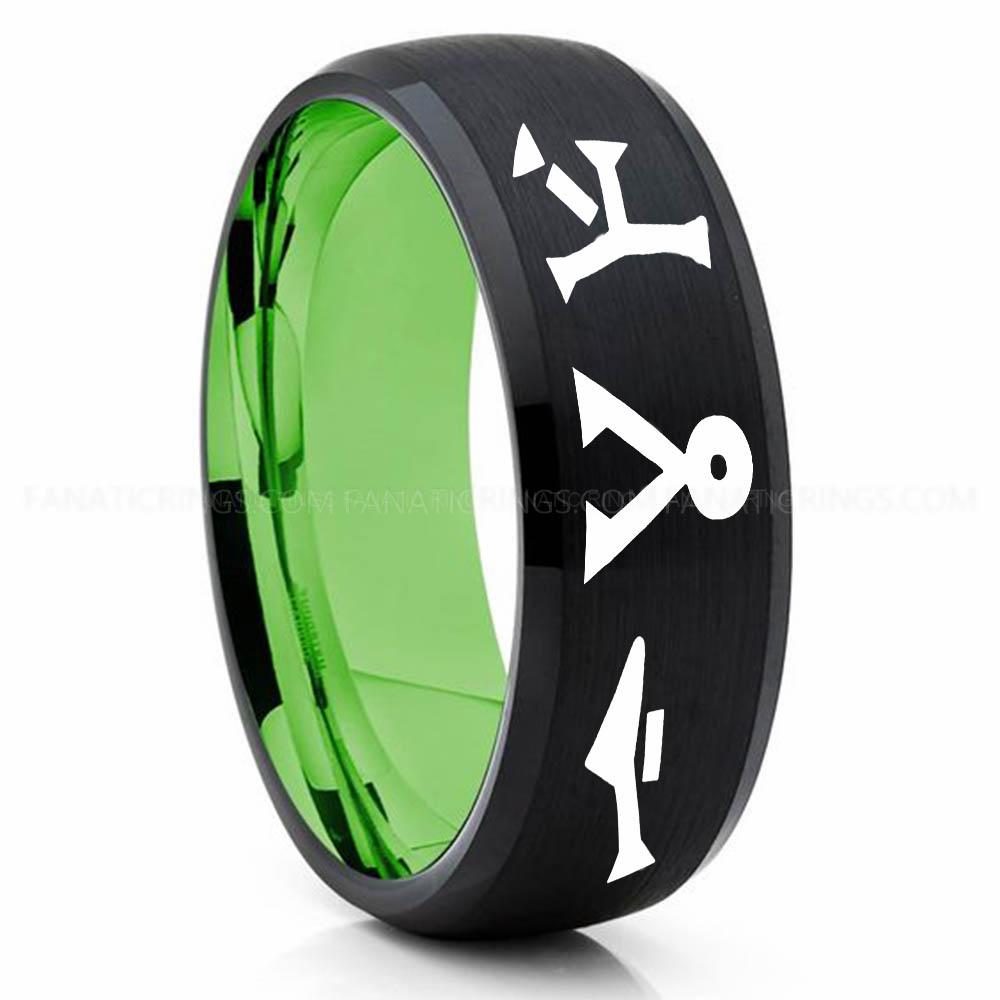 Black Green Character 1 Stargate Ring, Stargate Earth Ring, Earth Ring, Stargate Jewelry, Stargate Wedding Band - Image 1