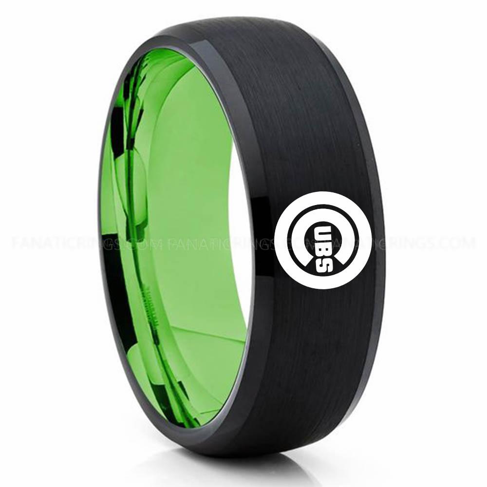 Black Green Cubs Cubs Ring, Cubs Wedding Ring, Baseball Wedding Ring, Baseball Ring, Black Wedding Ring, Baseball Wedding Band, Baseball Jewelry - Image 1