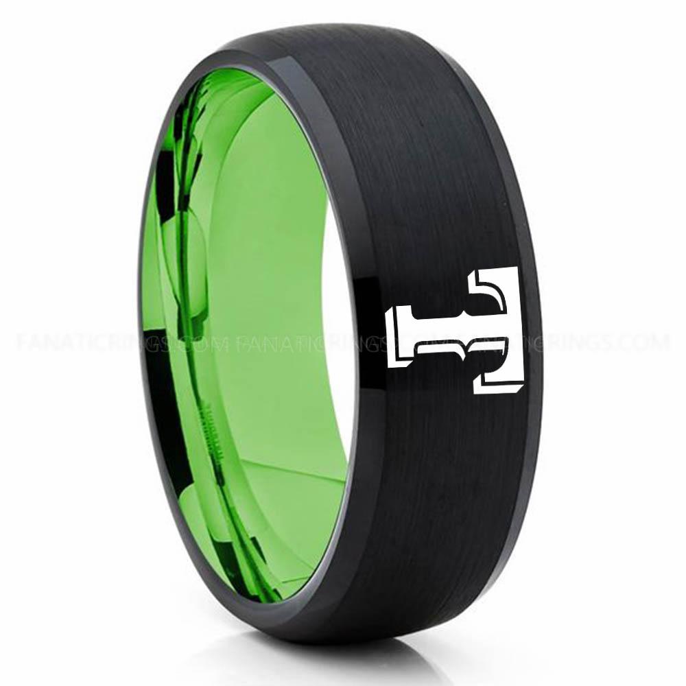 Black Green Rangers Rangers Ring, Rangers Wedding Ring, Baseball Wedding Ring, Baseball Ring, Black Wedding Ring, Baseball Wedding Band, Baseball Jewelry - Image 1
