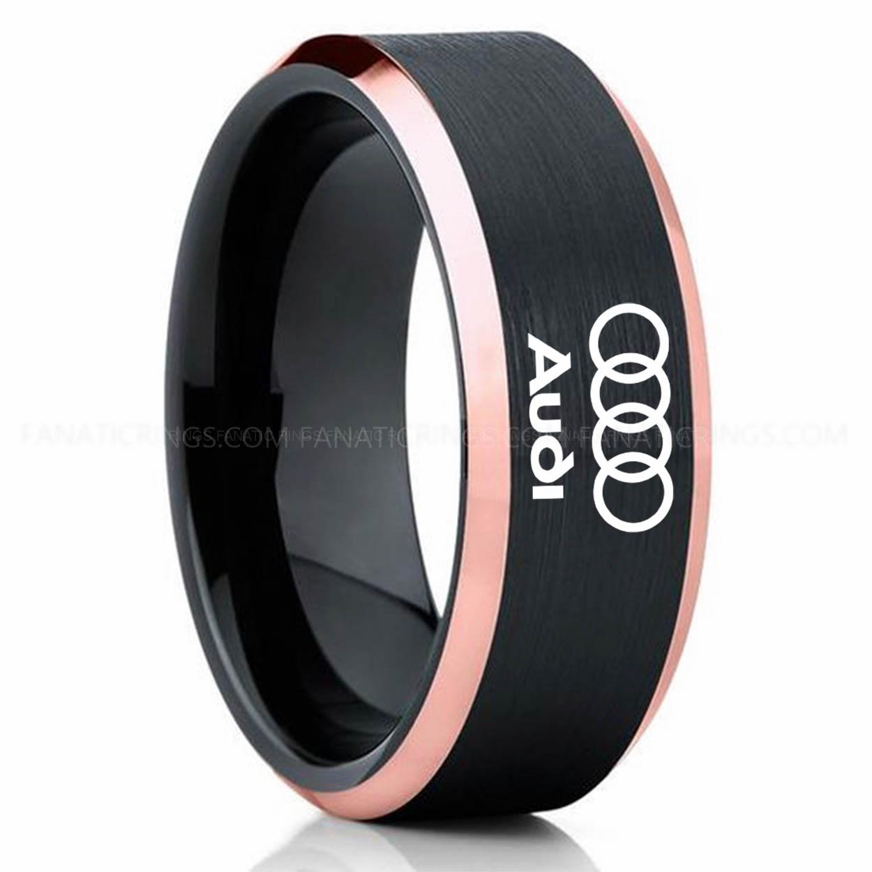 Black Pink AUDI Audi Ring, Black Audi Ring, Black Tungsten Ring, Black Wedding Ring, Tungsten Wedding Band, Black Tungsten Wedding Ring - Image 1