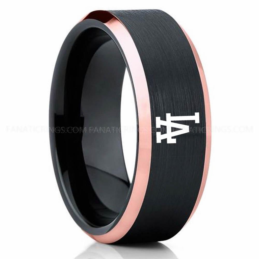 Black Pink LA Dodgers Ring, Black Dodgers Ring, Baseball Wedding Ring, Baseball Ring, Black Wedding Ring, Baseball Wedding Band, Baseball Jewelry - Image 1