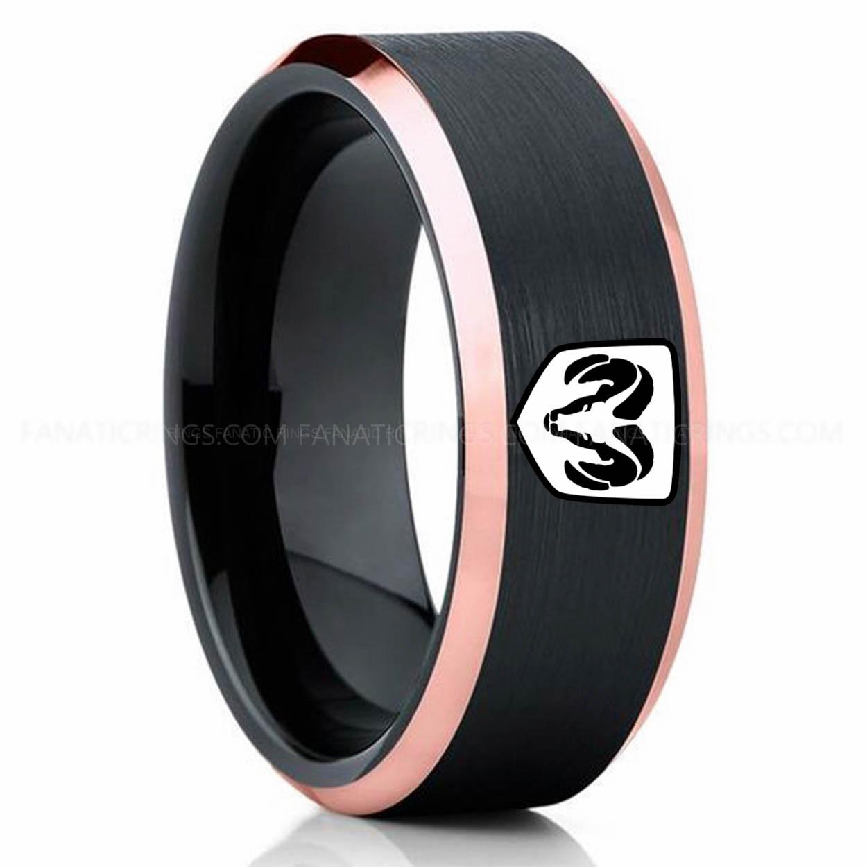 Black Pink RAM Dodge Ram Ring, Black Dodge Ram Ring, Black Tungsten Ring, Truck Ring, Black Wedding Ring, Tungsten Wedding Band, Black Tungsten Wedding Ring - Image 1