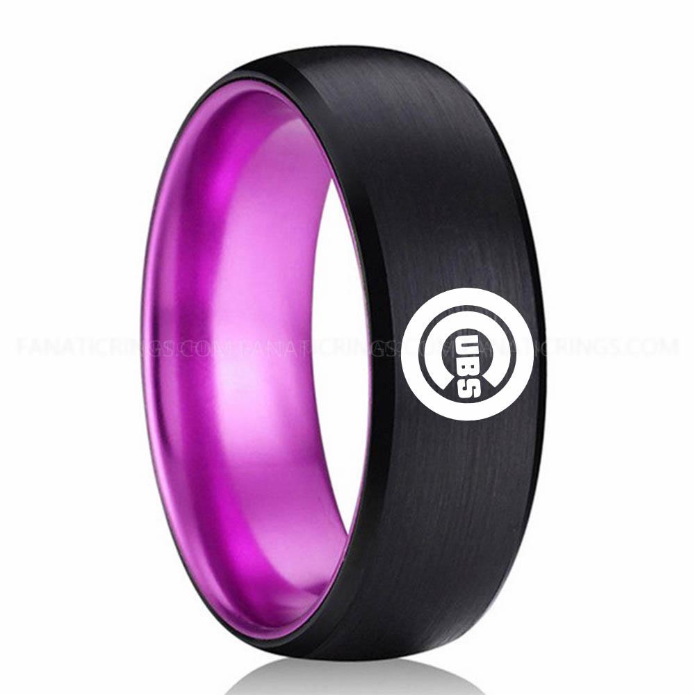Black Purple Cubs Cubs Ring, Cubs Wedding Ring, Baseball Wedding Ring, Baseball Ring, Black Wedding Ring, Baseball Wedding Band, Baseball Jewelry - Image 1