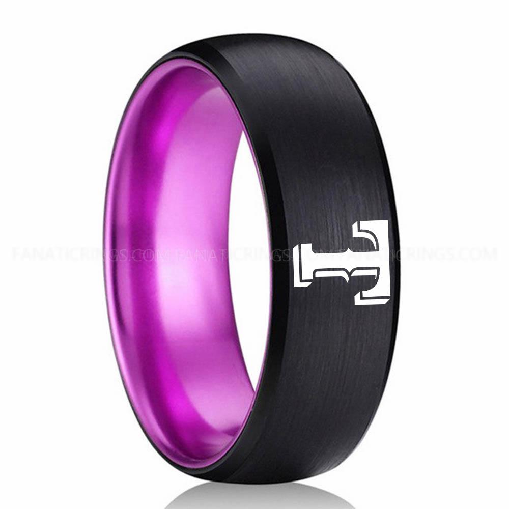 Black Purple Rangers Rangers Ring, Rangers Wedding Ring, Baseball Wedding Ring, Baseball Ring, Black Wedding Ring, Baseball Wedding Band, Baseball Jewelry - Image 1