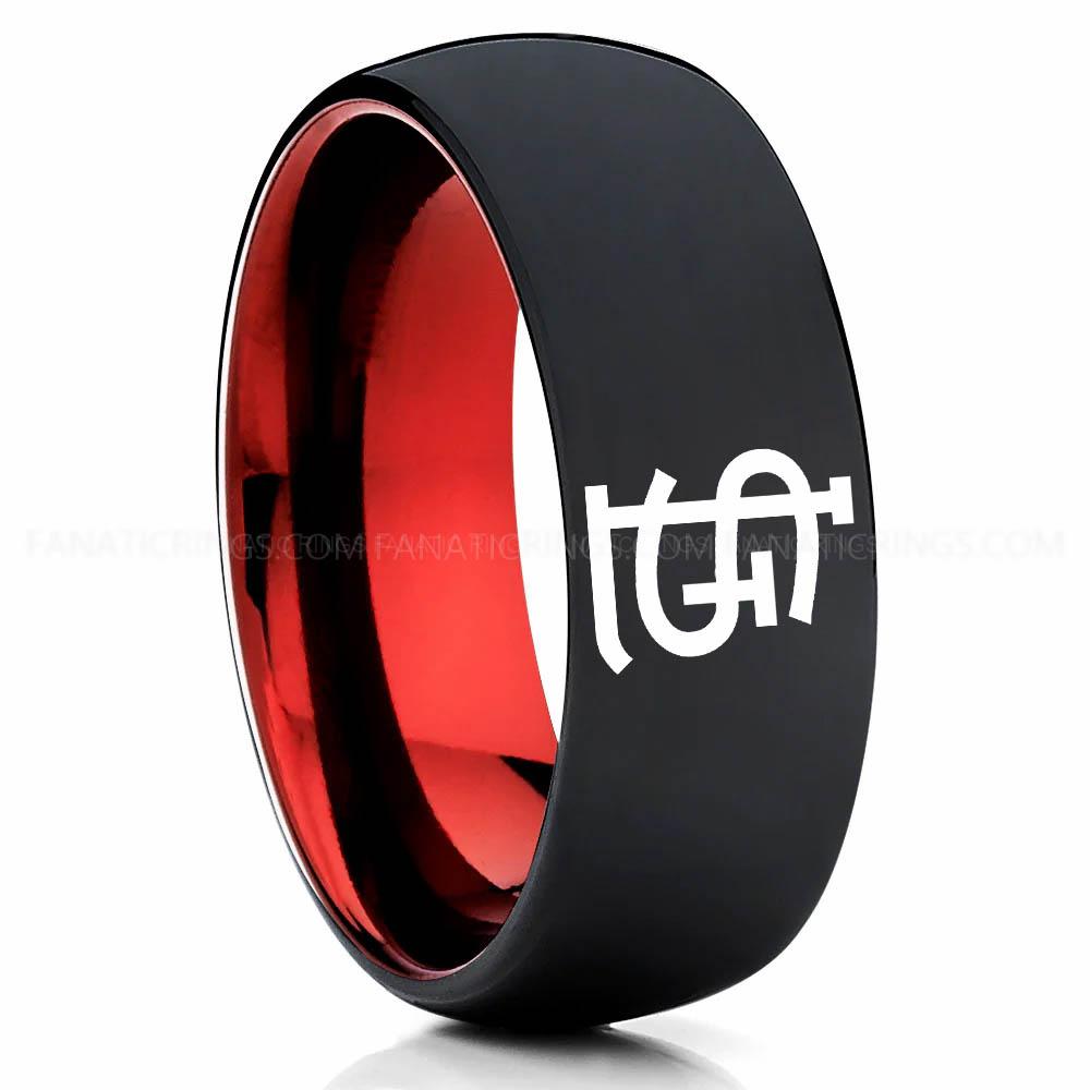 Black Red Cardinals Cardinals Ring, Black Cardinals Ring, Baseball Wedding Ring, Baseball Ring, Black Wedding Ring, Baseball Wedding Band, Baseball Jewelry - Image 1