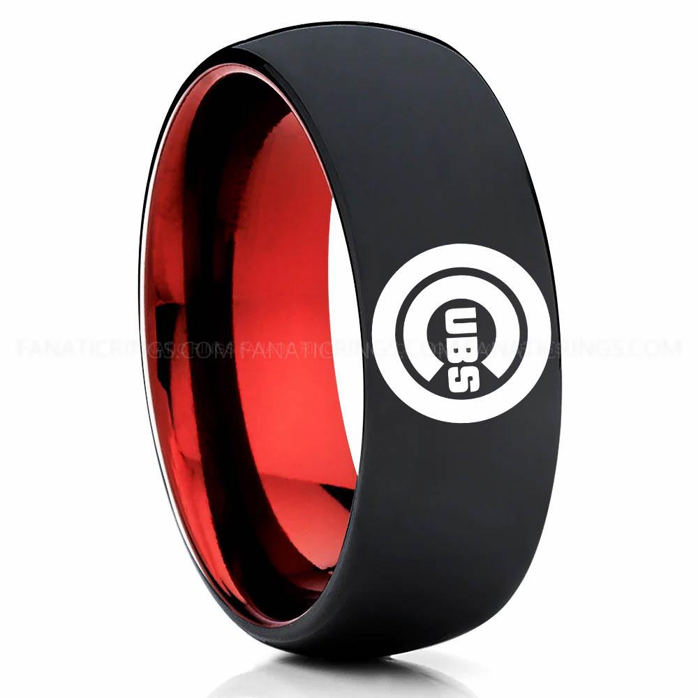 Black Red Cubs Cubs Ring, Cubs Wedding Ring, Baseball Wedding Ring, Baseball Ring, Black Wedding Ring, Baseball Wedding Band, Baseball Jewelry - Image 1
