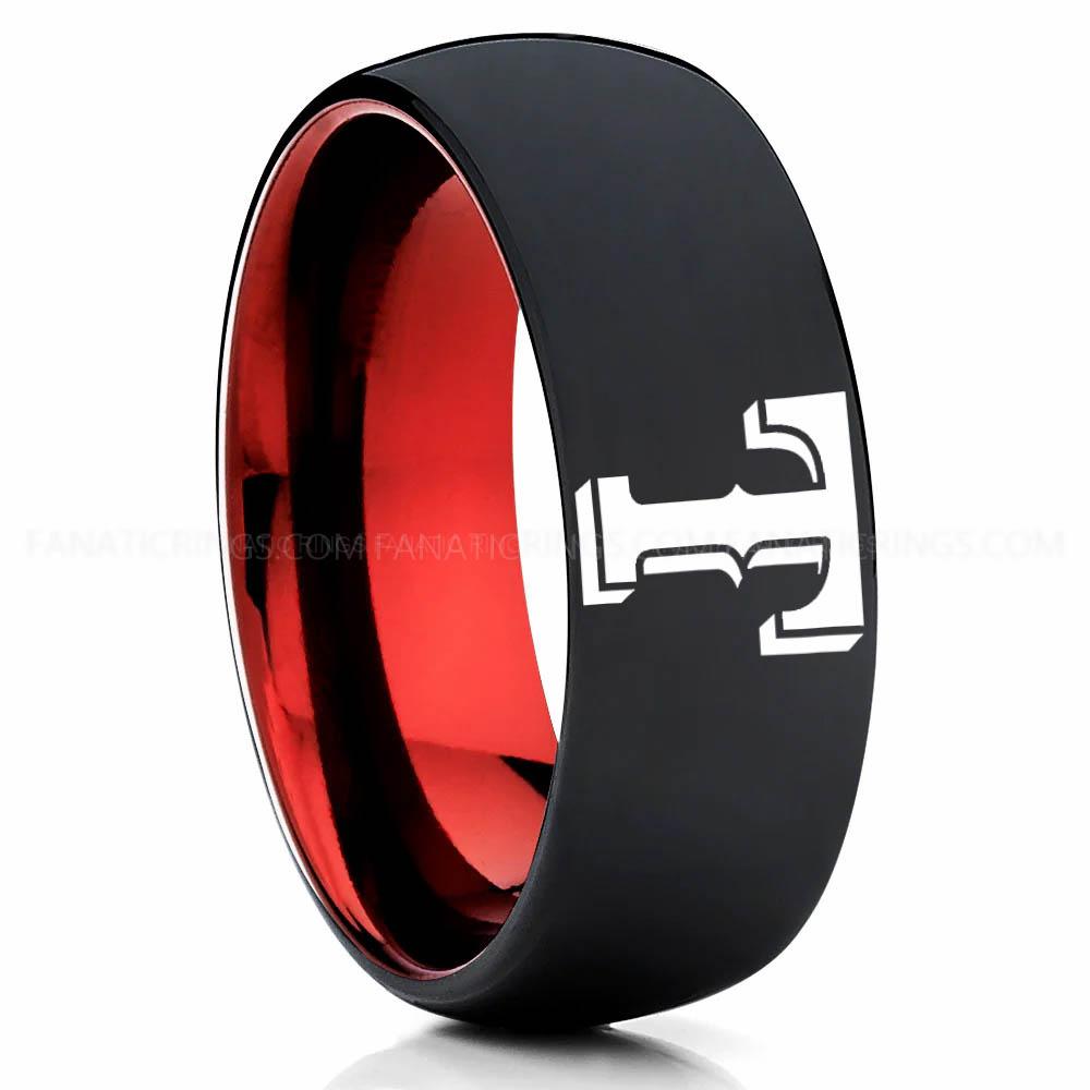 Black Red Rangers Rangers Ring, Rangers Wedding Ring, Baseball Wedding Ring, Baseball Ring, Black Wedding Ring, Baseball Wedding Band, Baseball Jewelry - Image 1