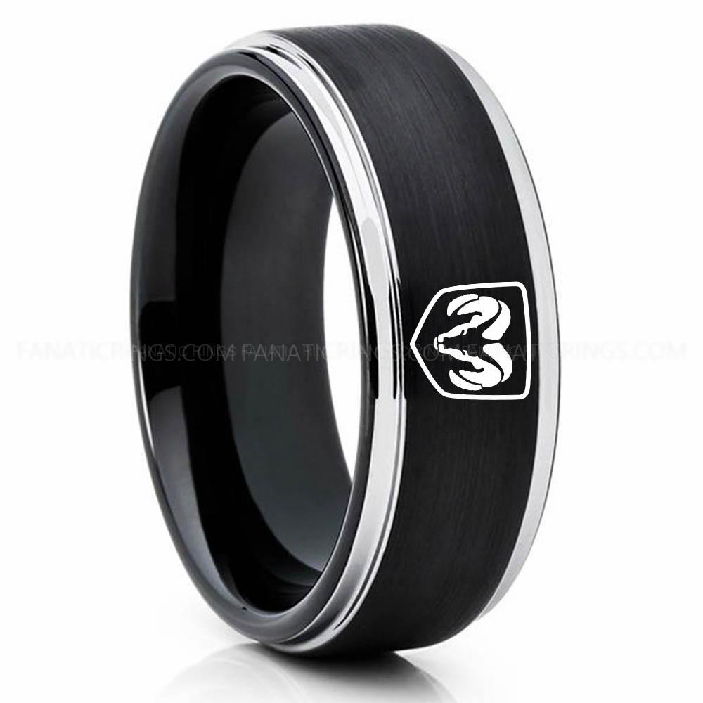 Black Silver RAM (1) Dodge Ram Ring, Black Dodge Ram Ring, Black Tungsten Ring, Truck Ring, Black Wedding Ring, Tungsten Wedding Band, Black Tungsten Wedding Ring - Image 1