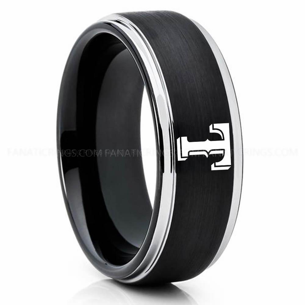 Black Silver Rangers Rangers Ring, Rangers Wedding Ring, Baseball Wedding Ring, Baseball Ring, Black Wedding Ring, Baseball Wedding Band, Baseball Jewelry - Image 1