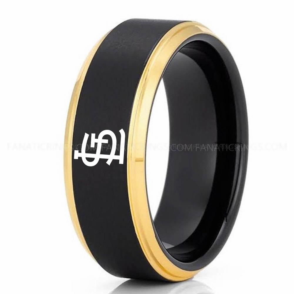 Black Yellow 2 Cardinals Cardinals Ring, Black Cardinals Ring, Baseball Wedding Ring, Baseball Ring, Black Wedding Ring, Baseball Wedding Band, Baseball Jewelry - Image 1