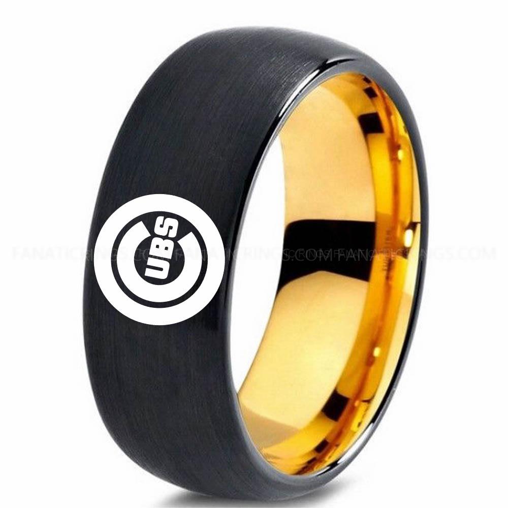 Black Yellow Cubs Cubs Ring, Cubs Wedding Ring, Baseball Wedding Ring, Baseball Ring, Black Wedding Ring, Baseball Wedding Band, Baseball Jewelry - Image 1