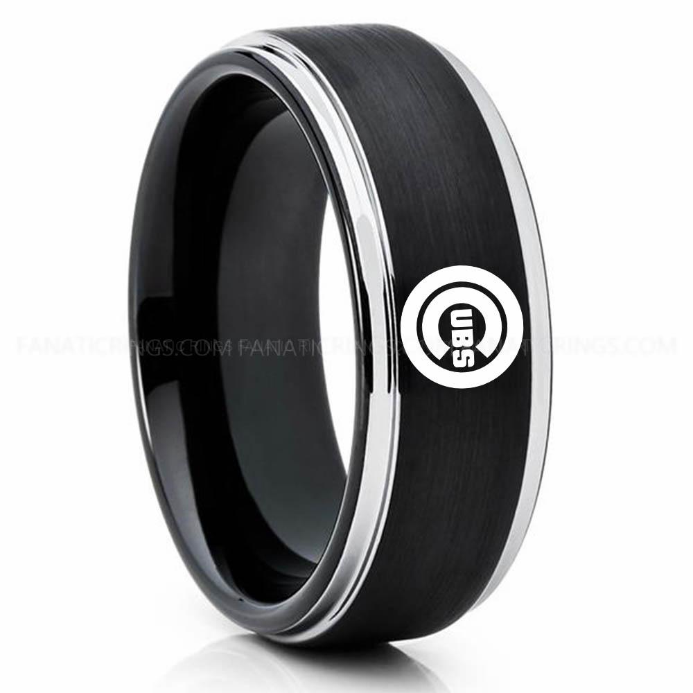 Black silver 2 Cubs Cubs Ring, Cubs Wedding Ring, Baseball Wedding Ring, Baseball Ring, Black Wedding Ring, Baseball Wedding Band, Baseball Jewelry - Image 1