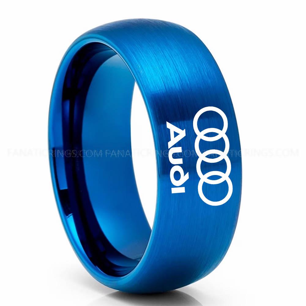 Blue AUDI Audi Ring, Blue Audi Ring, Blue Tungsten Ring, Blue Wedding Ring, Tungsten Wedding Band, Blue Tungsten Wedding Ring - Image 1