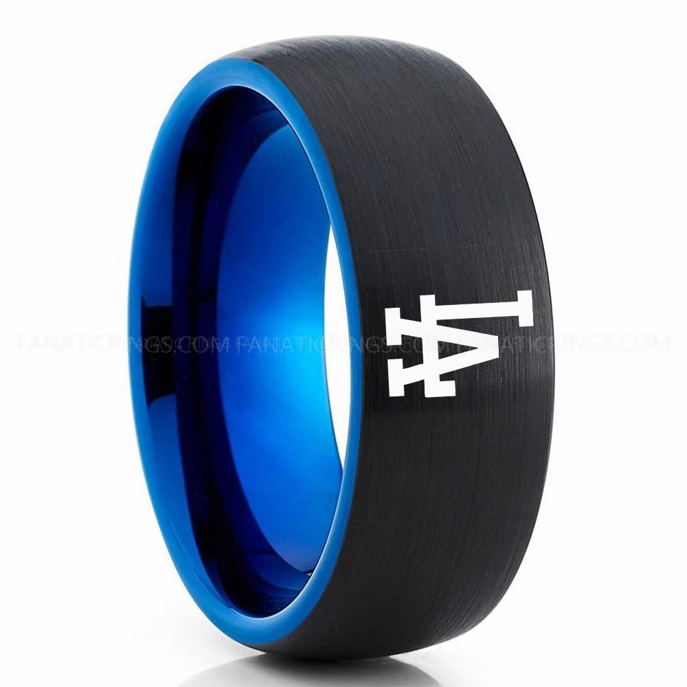 Blue Black (1) LA Dodgers Ring, Black Dodgers Ring, Baseball Wedding Ring, Baseball Ring, Black Wedding Ring, Baseball Wedding Band, Baseball Jewelry - Image 1