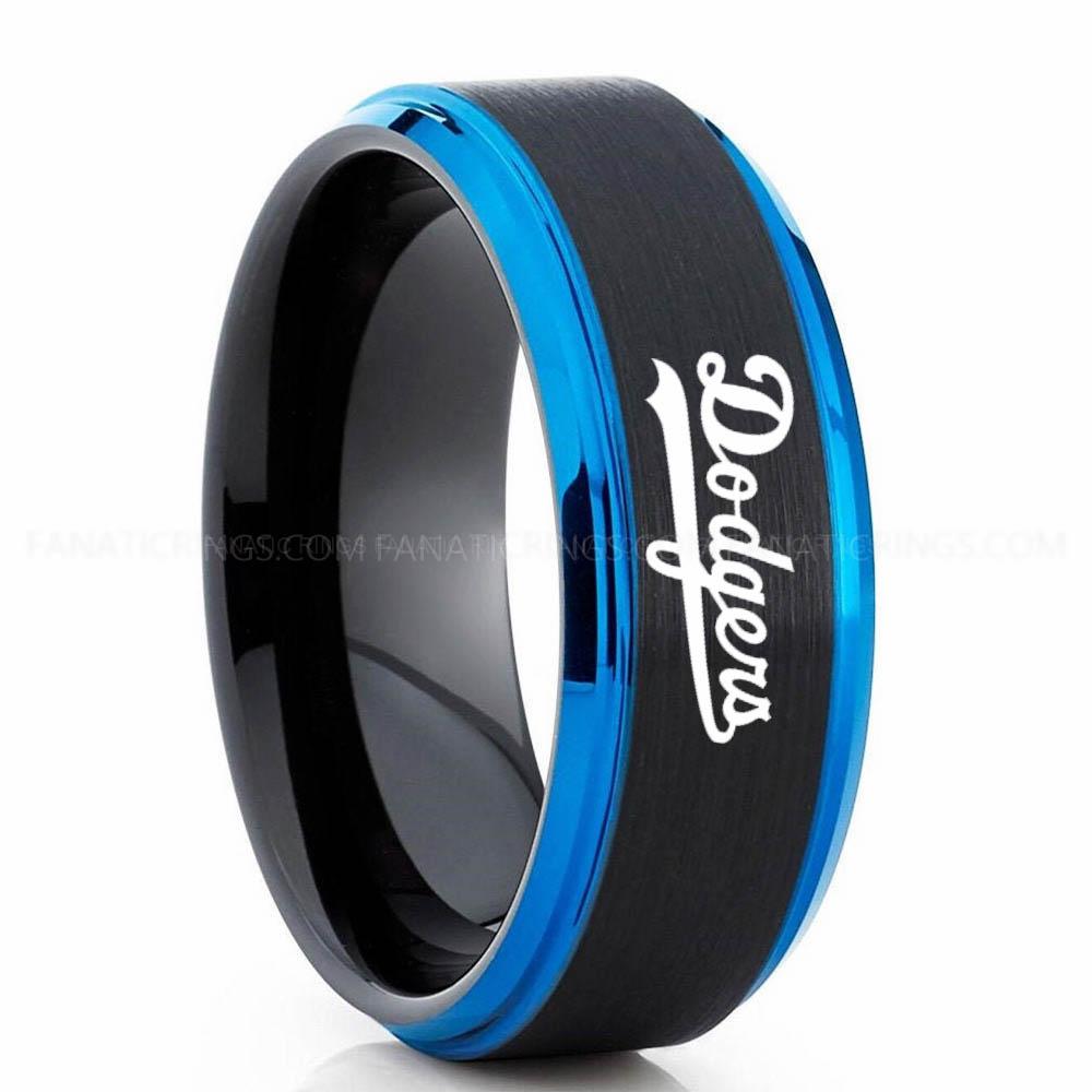 Blue Black Dodgers Dodgers Ring, Black Dodgers Ring, Baseball Wedding Ring, Baseball Ring, Black Wedding Ring, Baseball Wedding Band, Baseball Jewelry - Image 1