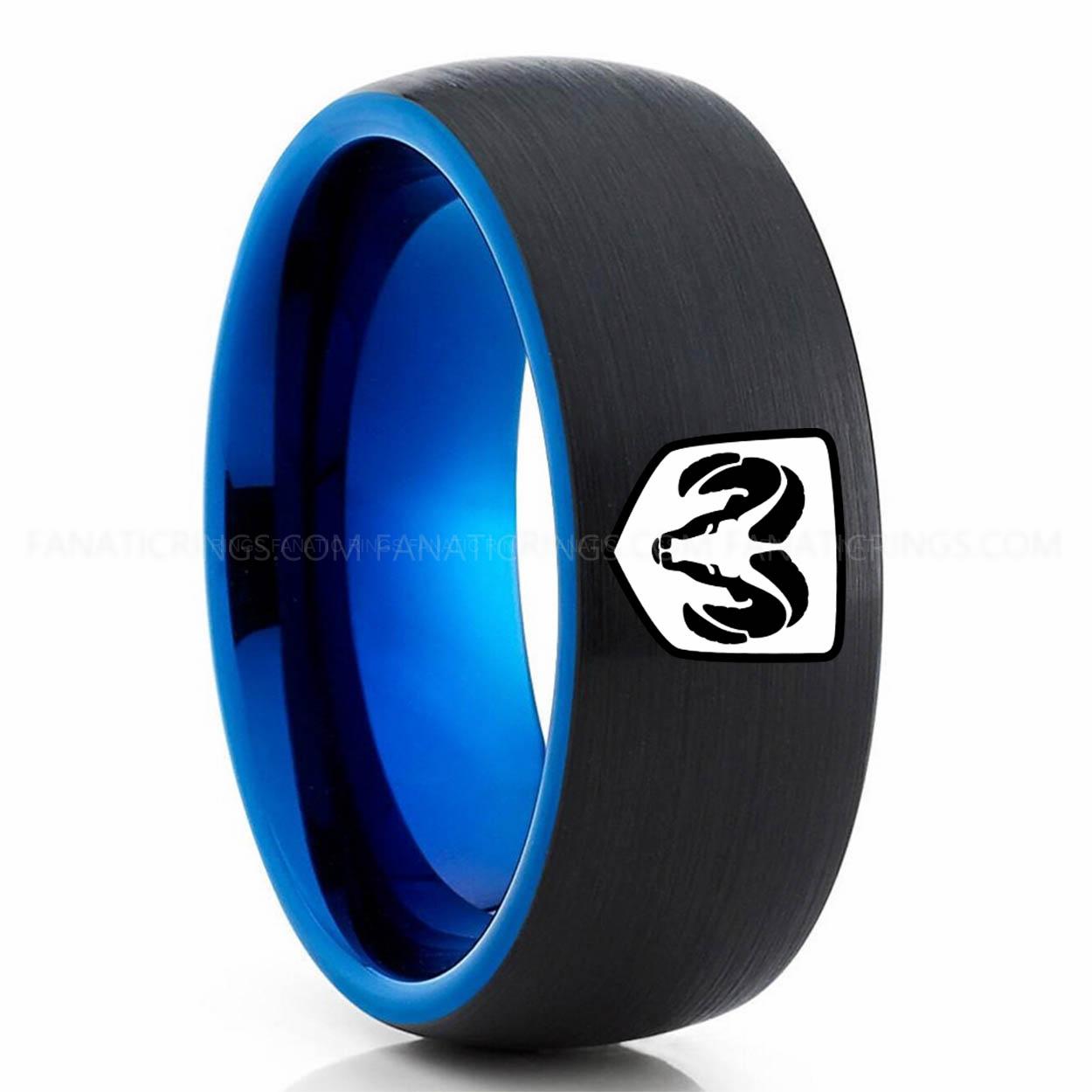 Blue Black RAM Dodge Ram Ring, Black Dodge Ram Ring, Black Tungsten Ring, Truck Ring, Black Wedding Ring, Tungsten Wedding Band, Black Tungsten Wedding Ring - Image 1
