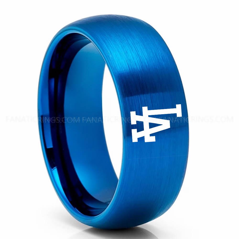 Blue LA Dodgers Ring, Blue Dodgers Ring, Baseball Wedding Ring, Baseball Ring, Blue Wedding Ring, Baseball Wedding Band, Baseball Jewelry - Image 1