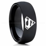 Superman Ring, Superman Wedding Band, Superman Wedding Ring, Black Wedding Band, Black Wedding Ring