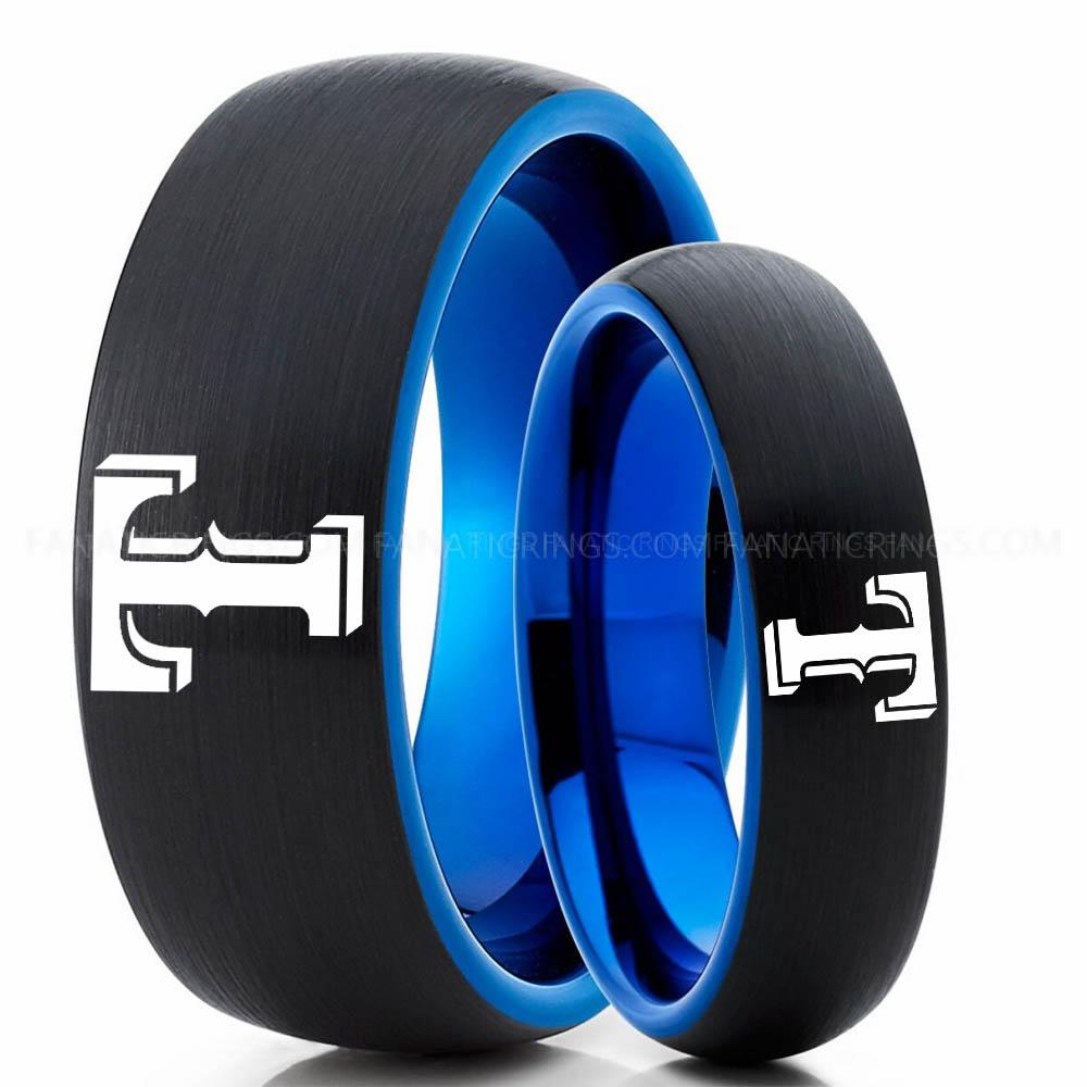CoupleBlack Blue Rangers Rangers Ring, Rangers Wedding Ring, Baseball Wedding Ring, Baseball Ring, Black Wedding Ring, Baseball Wedding Band, Baseball Jewelry - Image 1
