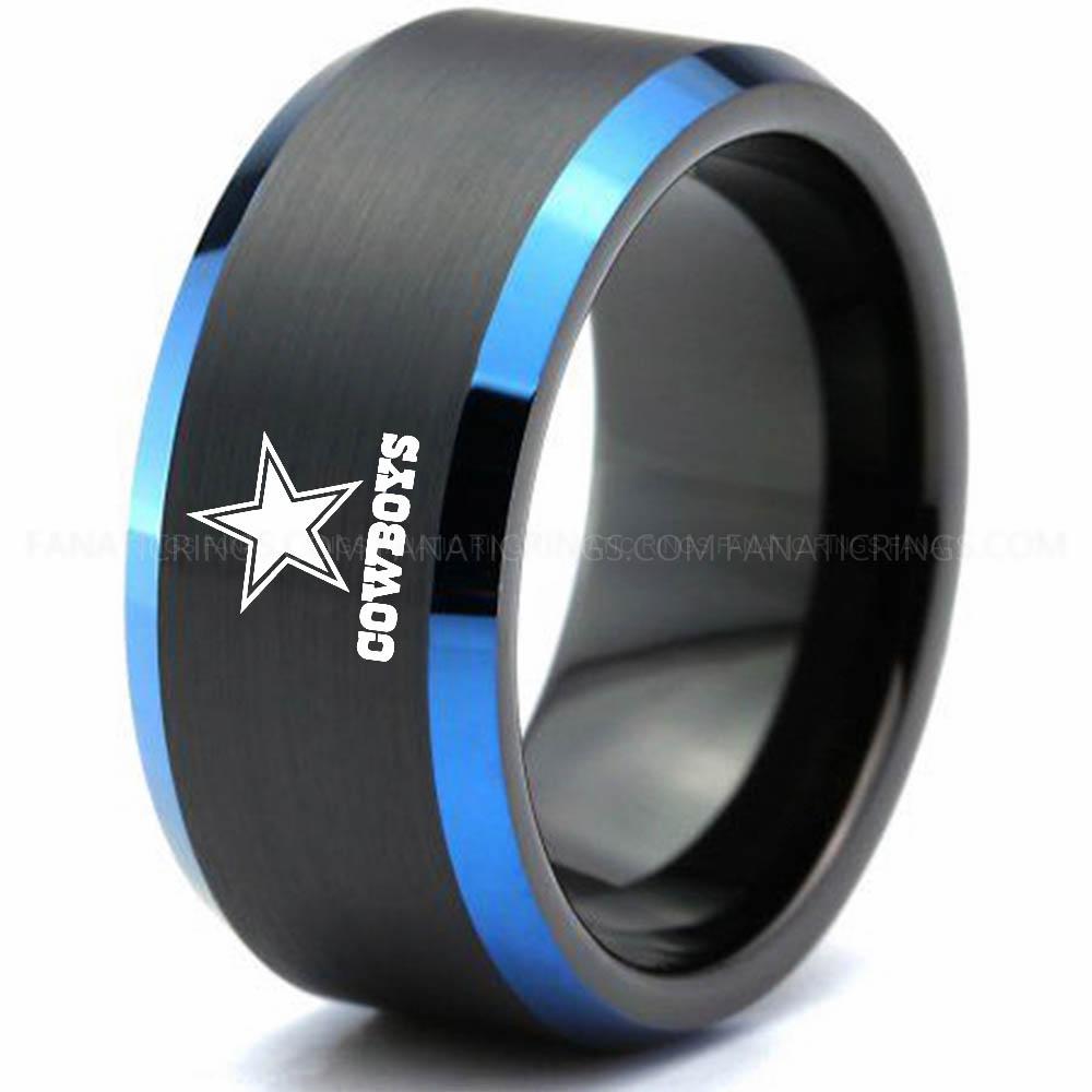 Cowboys (2) Black Blue_ Cowboys Ring, Cowboys Wedding Band, Cowboys Wedding Ring, Cowboys Jewelry - Image 1