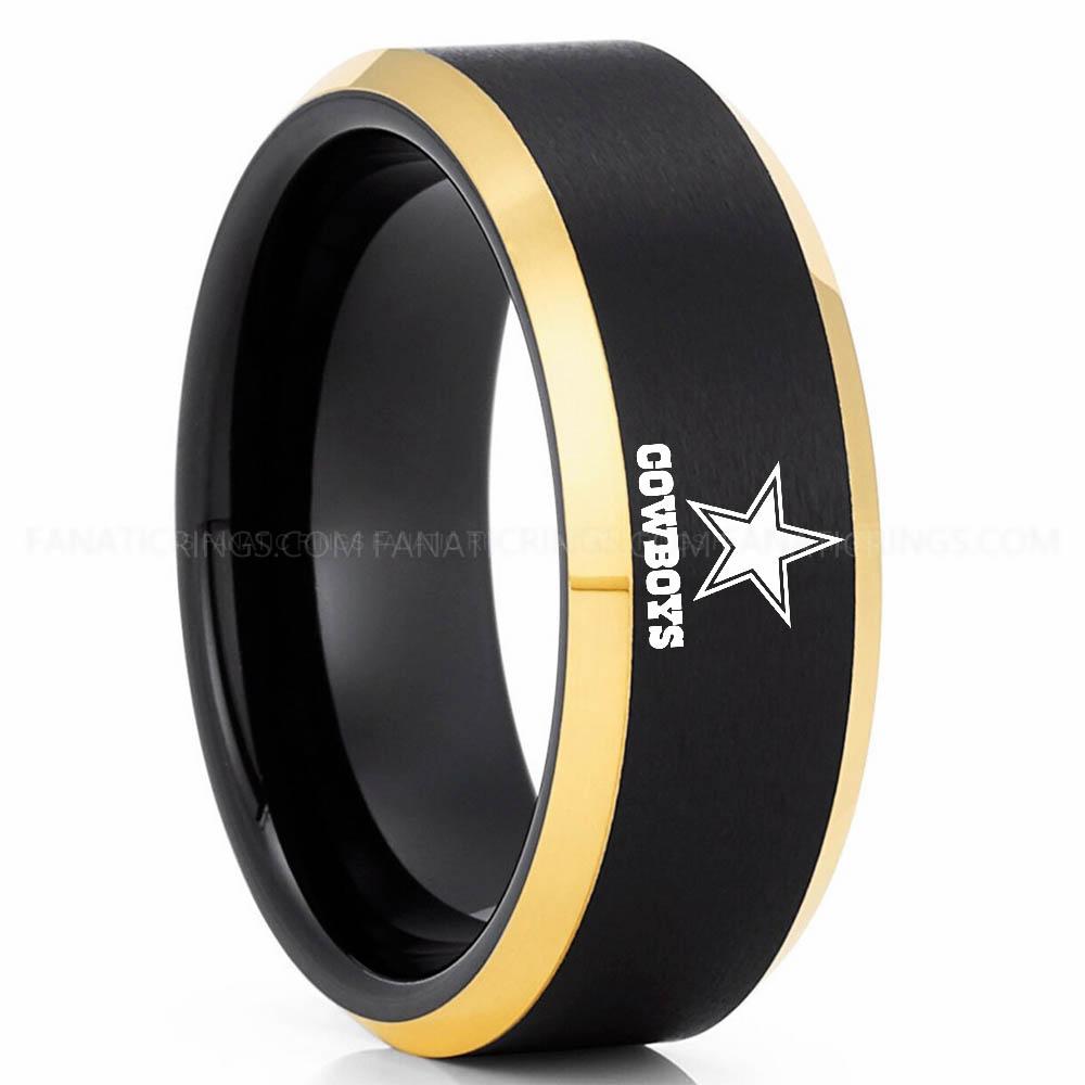 Cowboys (2) Black Gold Cowboys Ring, Cowboys Wedding Band, Cowboys Wedding Ring, Cowboys Jewelry - Image 1