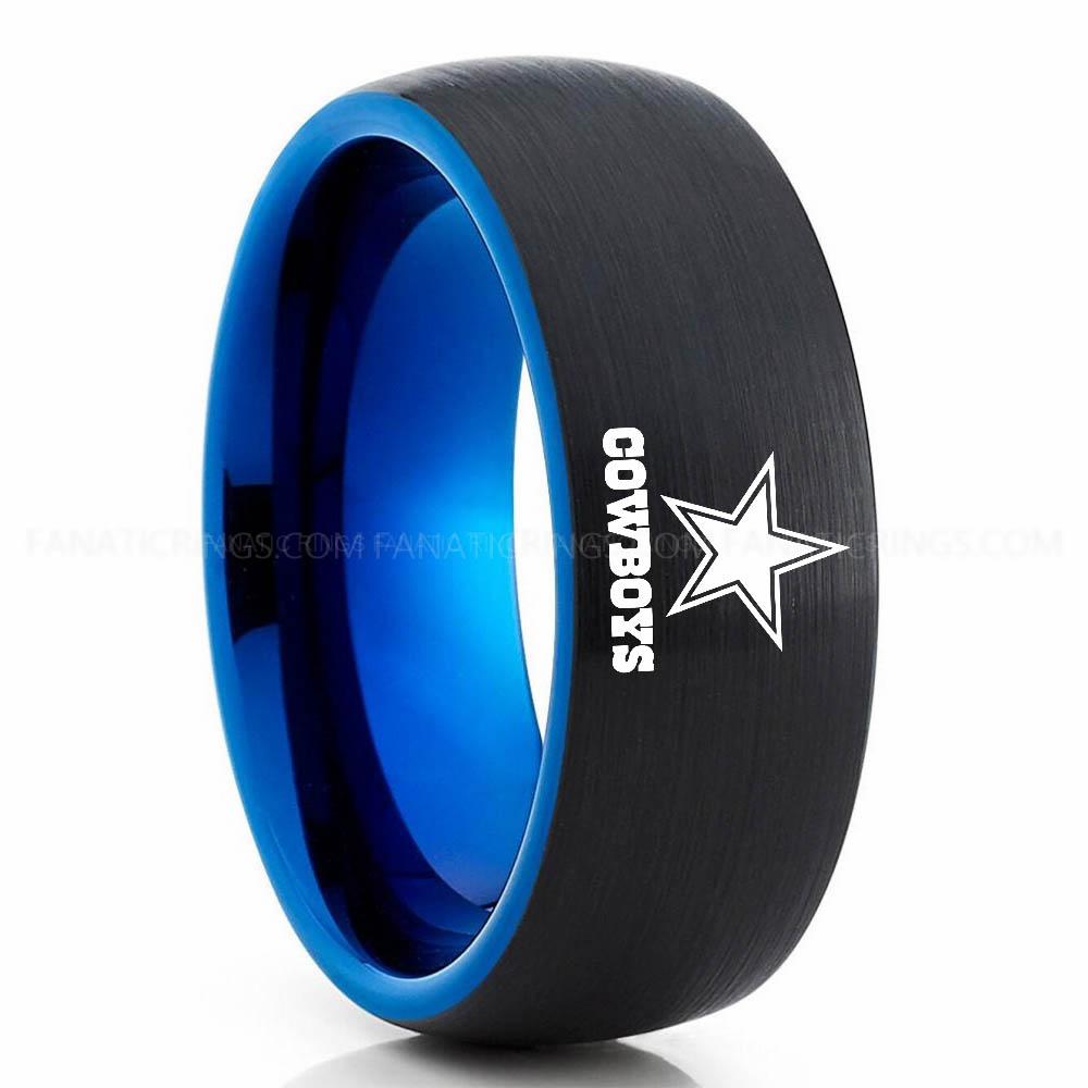 Cowboys (2) Blue Black Cowboys Ring, Cowboys Wedding Band, Cowboys Wedding Ring, Cowboys Jewelry - Image 1