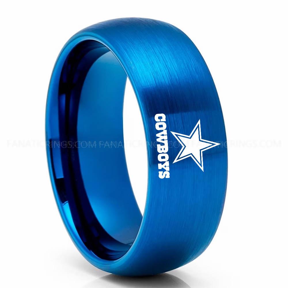 Cowboys (2) Blue Cowboys Ring, Cowboys Wedding Band, Cowboys Wedding Ring, Cowboys Jewelry - Image 1
