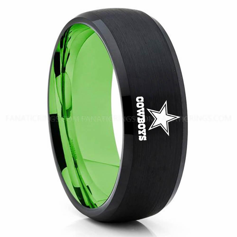 Cowboys (2) Green Black Cowboys Ring, Cowboys Wedding Band, Cowboys Wedding Ring, Cowboys Jewelry - Image 1