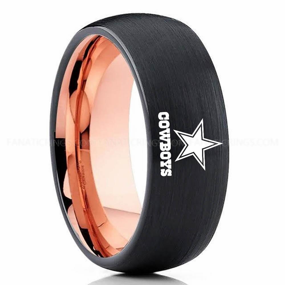 Cowboys (2) Pink Black Cowboys Ring, Cowboys Wedding Band, Cowboys Wedding Ring, Cowboys Jewelry - Image 1