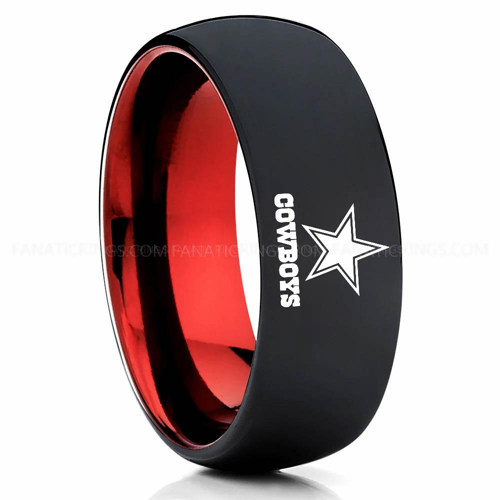 Cowboys (2) Red Black Cowboys Ring, Cowboys Wedding Band, Cowboys Wedding Ring, Cowboys Jewelry - Image 1