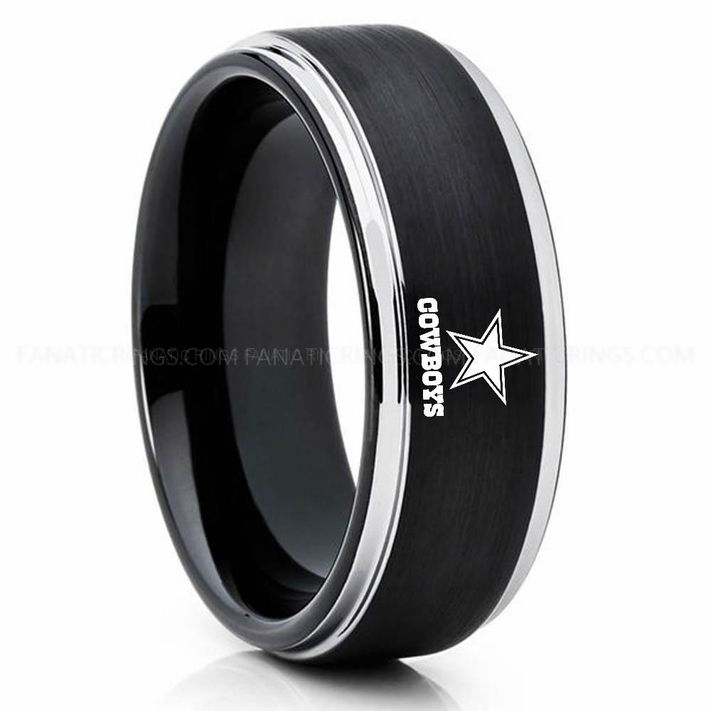 Cowboys (2) Silver Black Cowboys Ring, Cowboys Wedding Band, Cowboys Wedding Ring, Cowboys Jewelry - Image 1