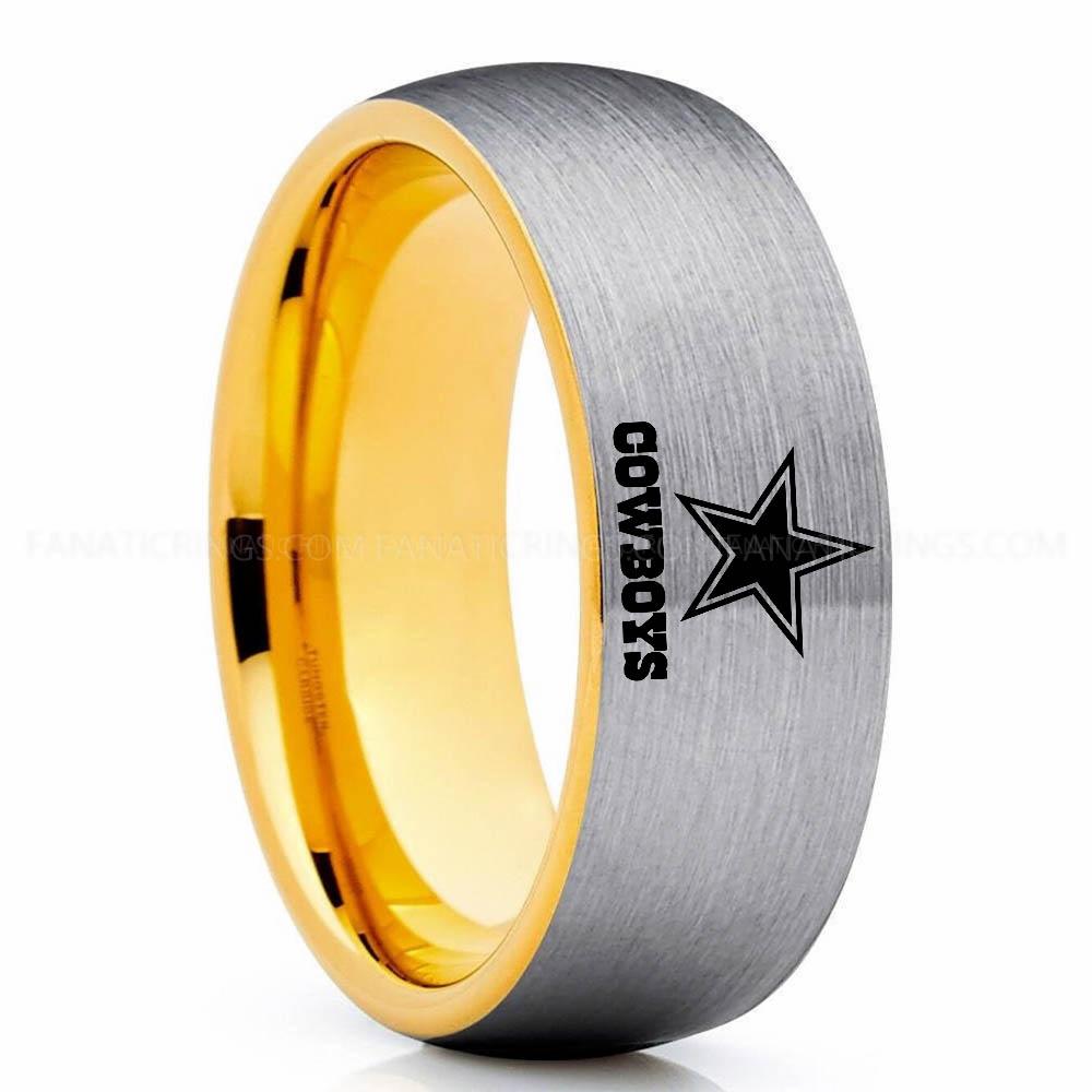 Cowboys (2) Silver Gold Cowboys Ring, Cowboys Wedding Band, Cowboys Wedding Ring, Cowboys Jewelry - Image 1