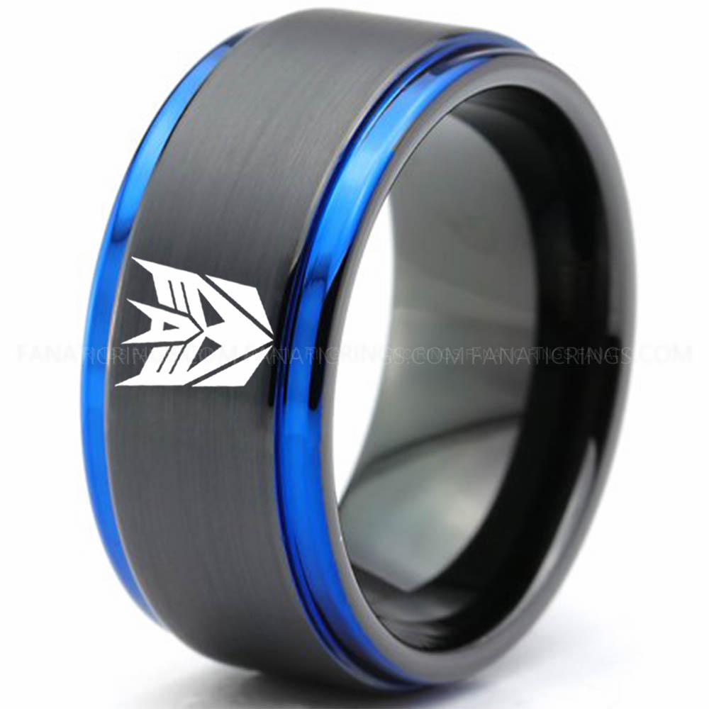 Decepticon Black Blue Decepticon Ring, Transformers Wedding Band, Decepticon Wedding Ring, Transformers Jewelry - Image 1