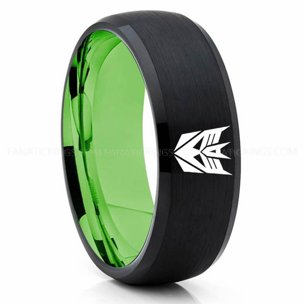 Decepticon Black Green Decepticon Ring, Transformers Wedding Band, Decepticon Wedding Ring, Transformers Jewelry - Image 1