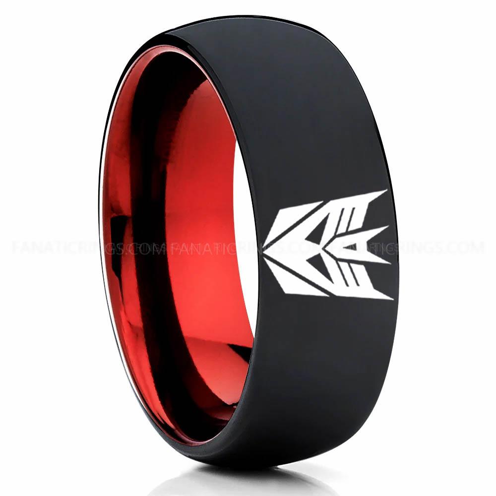 Decepticon Black Red Decepticon Ring, Transformers Wedding Band, Decepticon Wedding Ring, Transformers Jewelry - Image 1