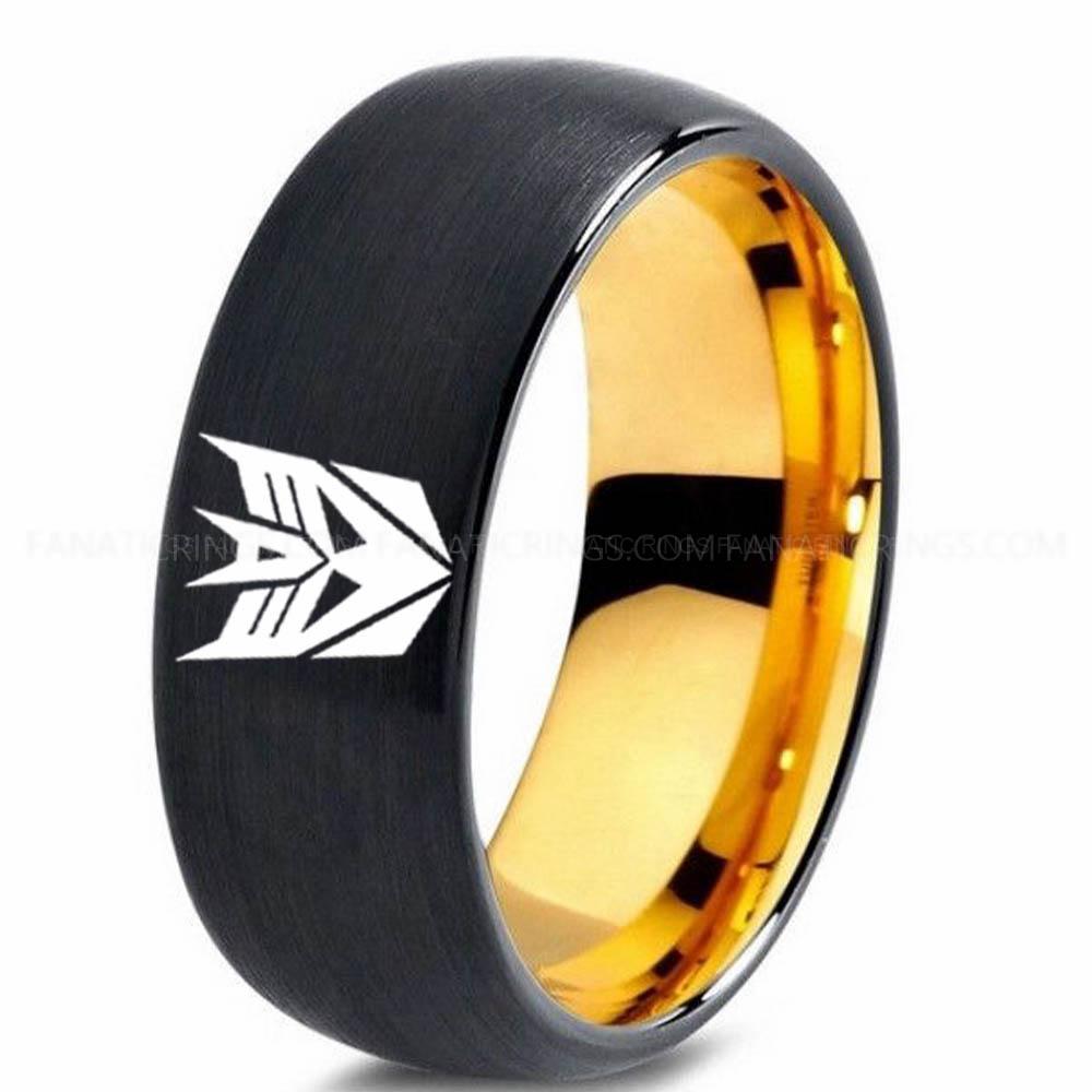 Decepticon Black Yellow Decepticon Ring, Transformers Wedding Band, Decepticon Wedding Ring, Transformers Jewelry - Image 1