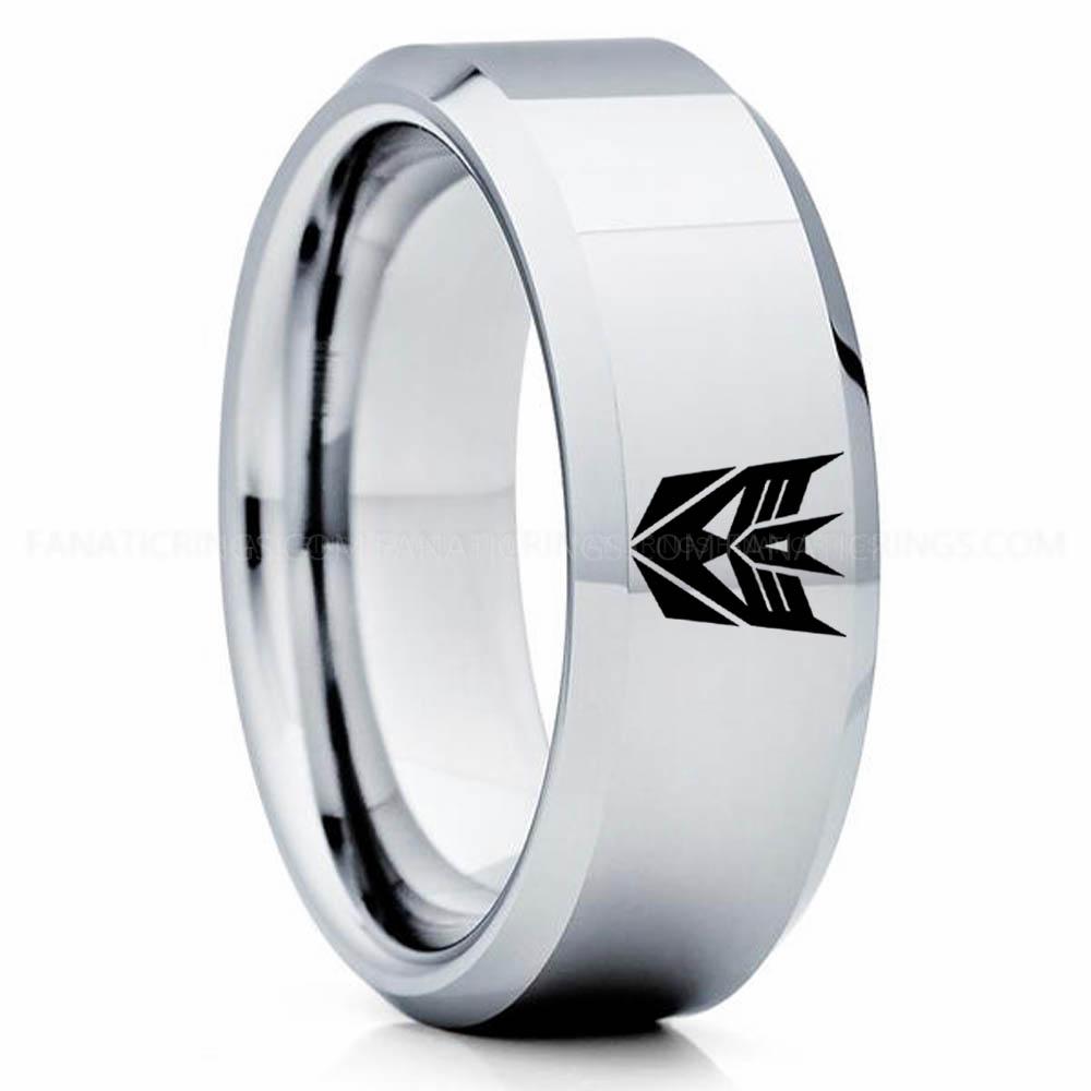 Decepticon Silver (2) Decepticon Ring, Transformers Wedding Band, Decepticon Wedding Ring, Transformers Jewelry - Image 1