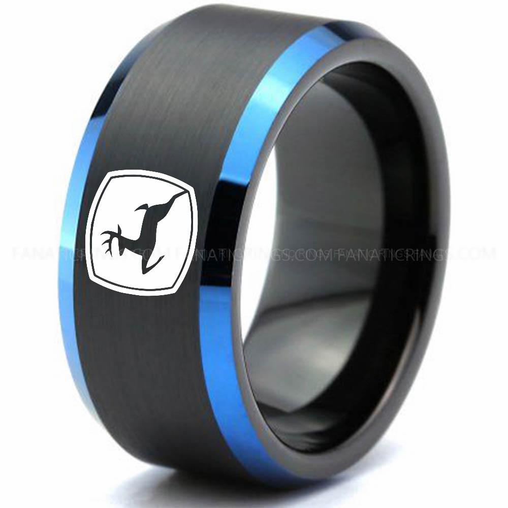 Deere Black Blue John Deere Ring, John Deere Wedding Ring, Deere Wedding Band, Farmer Jewelry - Image 1