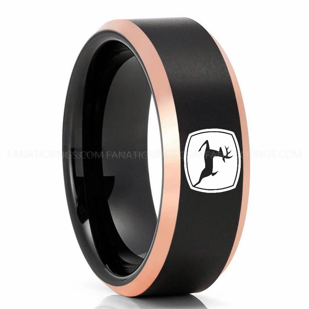 Deere Black Rose Gold John Deere Ring, John Deere Wedding Ring, Deere Wedding Band, Farmer Jewelry - Image 1