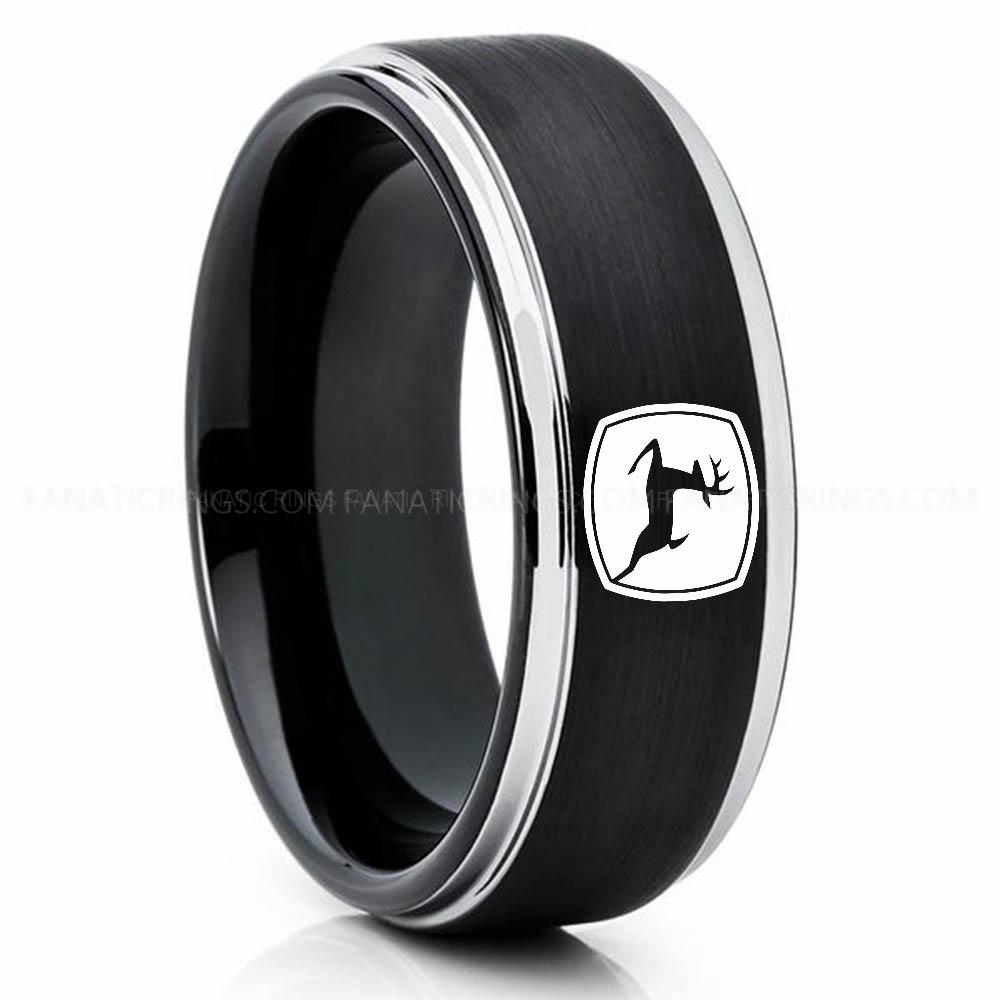 Deere Silver Black John Deere Ring, John Deere Wedding Ring, Deere Wedding Band, Farmer Jewelry - Image 1
